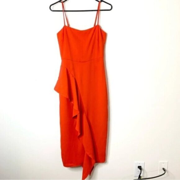 Revolve Lovers & Friends Cleo Midi Dress Bright Red Tiered Ruffles Size XS - Picture 3 of 14